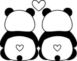 Cute animal couple featuring two pandas with hearts, symbolizing love and affection vector