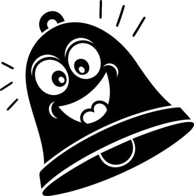 Happy cartoon bell character with smiling face and big eyes, perfect for school supplies