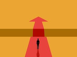 Ambition, Businessman on the arrow of progress with obstacle vector