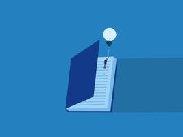man floats out of a book with a light bulb vector