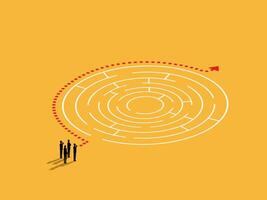 Business team seen in solving a maze puzzle vector