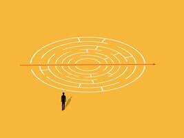 Businessman thinks of a simple solution to a maze vector