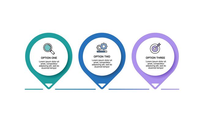 Infographic Check points 3 steps to success. Presentation, Information, Plan and Data.