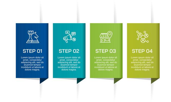 4 Step Infographic design template. Presentation, Report, Banner, Poster, Strategy and Plan.