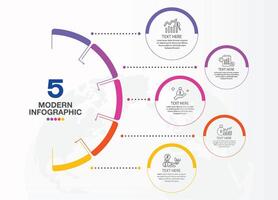 Basic circle infographic template with 5 steps, process or options, process chart, Used for process diagram, presentations, workflow layout, flow chart. vector
