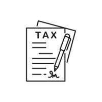 Tax Return form documents with signature. Filled and signed Tax form icon. Tax form files with pen. flat line icon vector