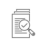 magnifying glass like check assess. scrutiny plan, verify service critique process and annual examination concept. flat style logotype graphic design quality sign or success proven on white background vector