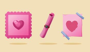A set of pink paper and a heart vector