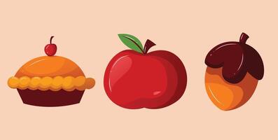 Three different types of fruit and cupcakes vector