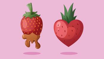 Two strawberries with chocolate on them vector