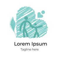Family care and crowd based logo with scribbled heart shape illustration and dummy text on white background. vector
