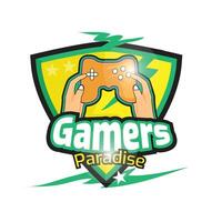 Gaming or E-Sports with videogame controller logo and shield illustration with dummy text on white background. vector