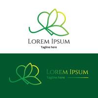 Abstract heart and leaf line art logo with dummy text on white and green background. vector