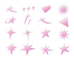 Pixel Gradient Halftone Shape Collection. A complete collection of pixel gradient halftone elements including stars sparkles heart and abstract shapes in soft pink tones and more vector