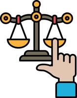 A hand is pointing to a scale with a balance vector
