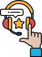 A hand pointing to a headset with a star and a speech bubble vector