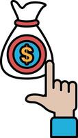 A hand pointing at a bag with a dollar sign on it vector