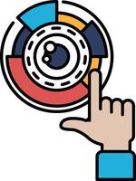 A hand pointing at a circle with a red, blue, and yellow section vector