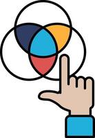 A hand pointing at a diagram of a triangle with three circles inside vector