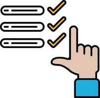 A hand pointing to a check box with a checkmark on it vector