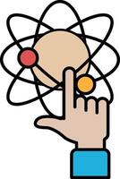 A hand pointing at a diagram of a planet and a star vector