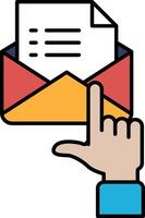 A hand pointing to an envelope with a list of items inside vector