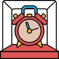 A red alarm clock with a blue handle sits on a red stand vector