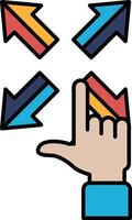 A hand pointing to a four-pointed arrow vector