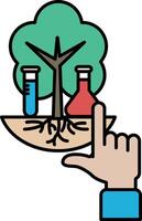 A hand pointing to a tree with a lab and a bottle of liquid vector