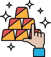 A hand pointing at a stack of gold bars vector