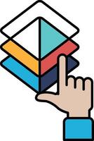 A hand pointing at a stack of colorful squares vector