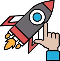 A rocket is shown with a hand pointing at it vector
