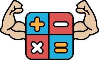 A muscular man is holding a calculator with a red, blue and white square on it vector
