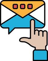 A hand pointing to an envelope with three red squares on it vector