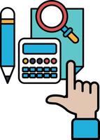 A hand pointing at a calculator and a pencil vector