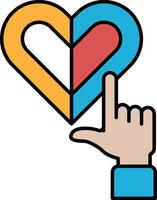A hand pointing at a heart with the word love written below it vector