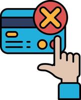 A hand pointing to a credit card with an X on it vector