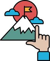 A hand pointing at a mountain with a flag on top vector
