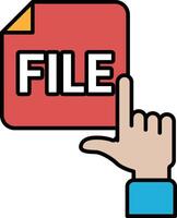 A hand pointing to a red file icon vector