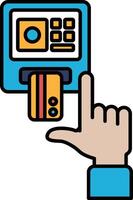 A hand is pointing to a card reader vector