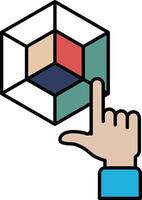 A hand pointing at a cube with a white background vector