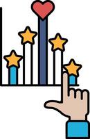 A hand pointing at a graph with a heart and stars vector