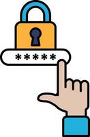 A hand pointing to a password lock vector