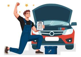 The mechanic checked the engine and it is now working. vector