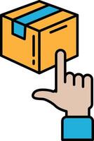 A hand pointing at a box with a white background vector