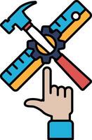 A hand pointing at a hammer and a ruler vector