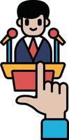 A cartoon of a man in a suit standing behind a podium with a microphone vector
