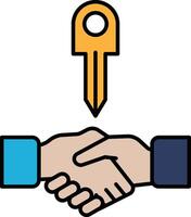 A key is shown between two hands, symbolizing a handshake vector