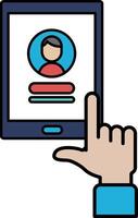 A tablet with a person's face on it and a finger pointing to it vector