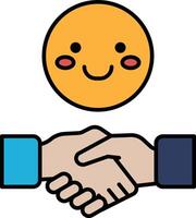 A smiling face with a heart on it is holding hands with another person vector